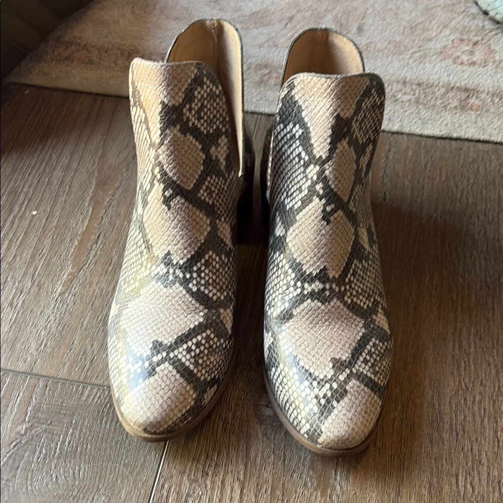 Coconuts by Matisse Cream and Black Ankle Boots Snakeskin Pattern